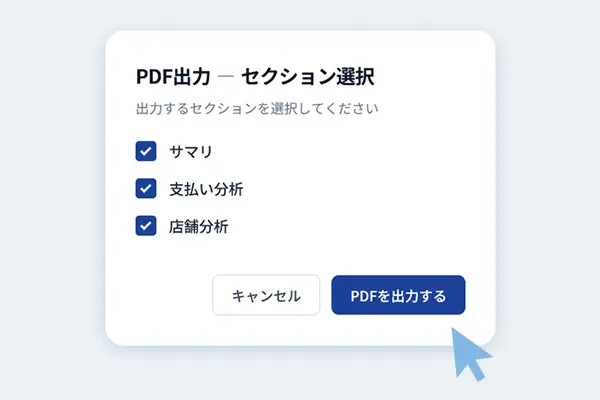 出力するセクションを選択するPDF出力ダイアログ