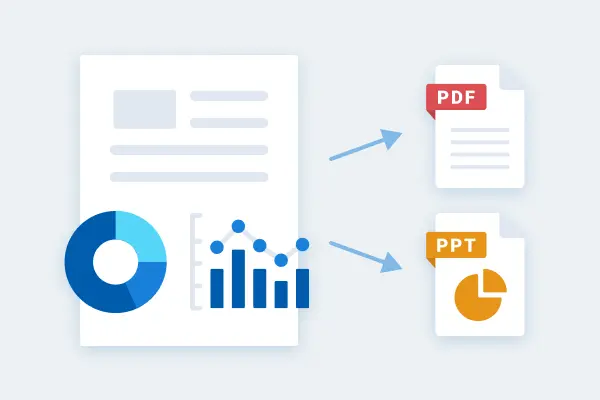 ダッシュボードの分析結果をPDF・PPTとして出力するイメージ